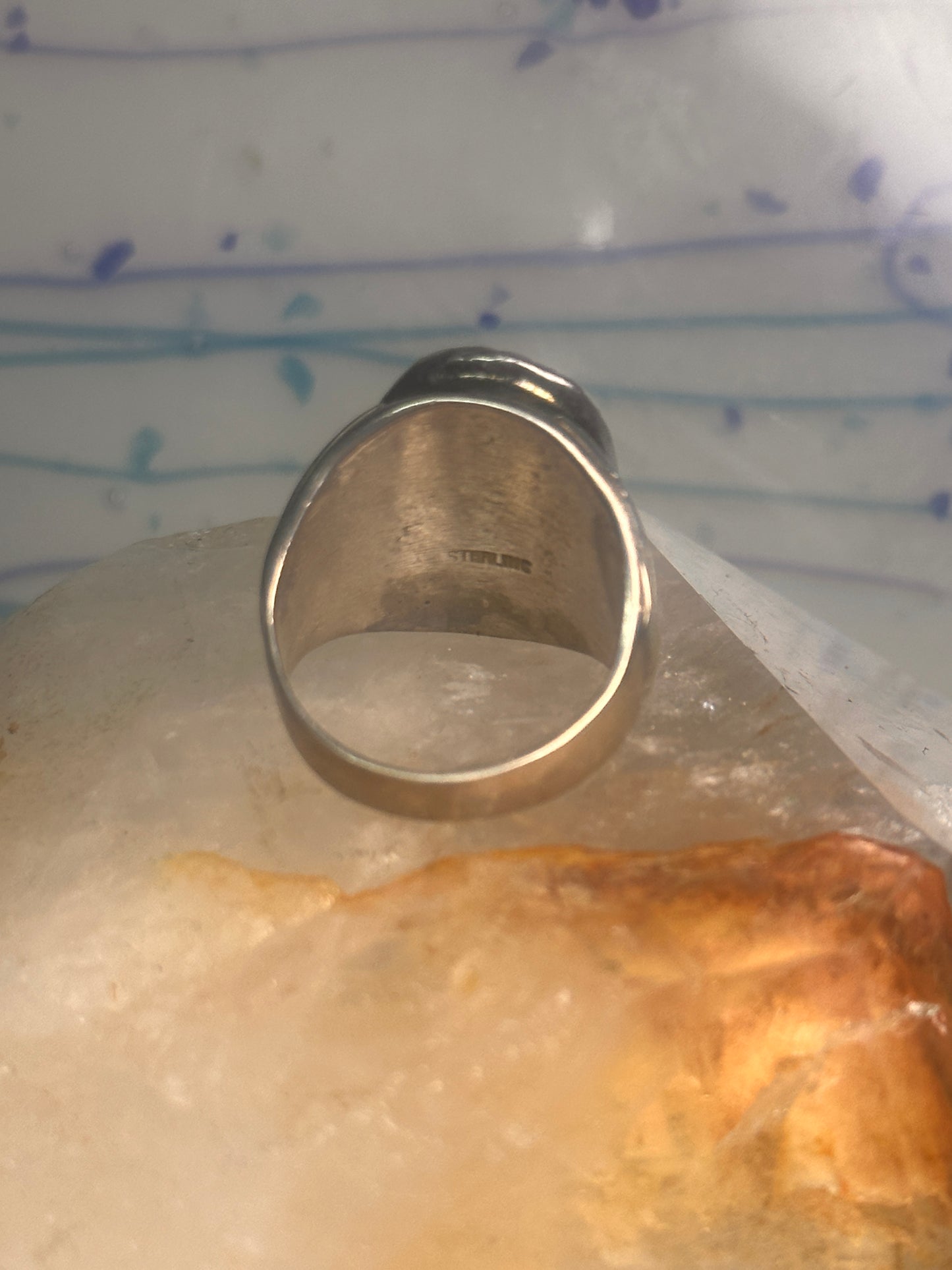 Navajo ring Malachite heavy band size 9.75 sterling silver