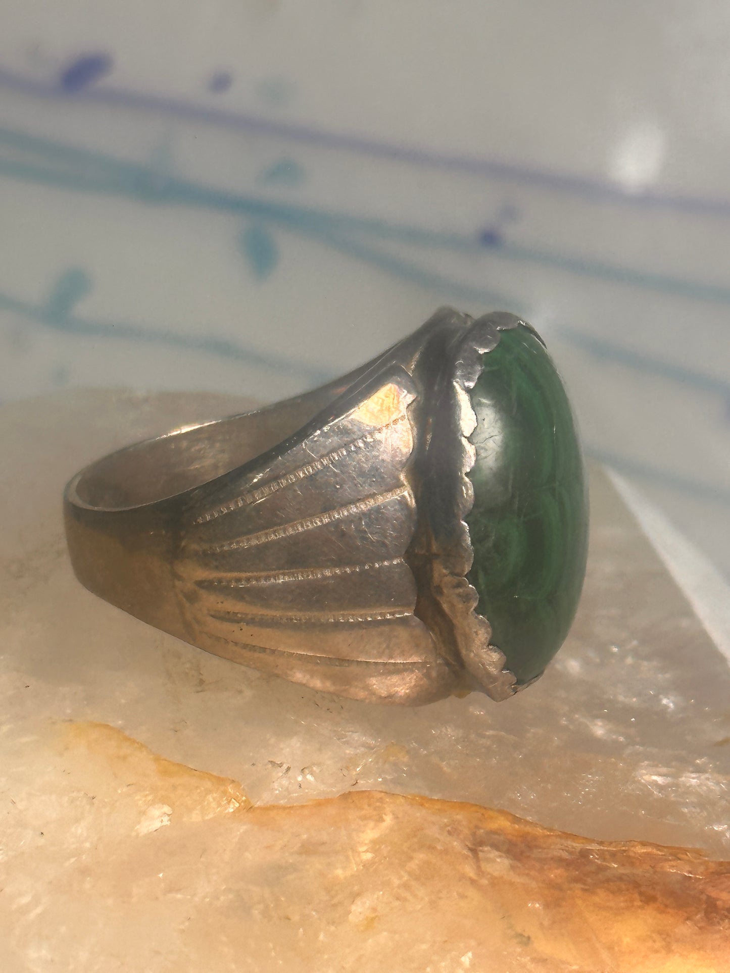 Navajo ring Malachite heavy band size 9.75 sterling silver