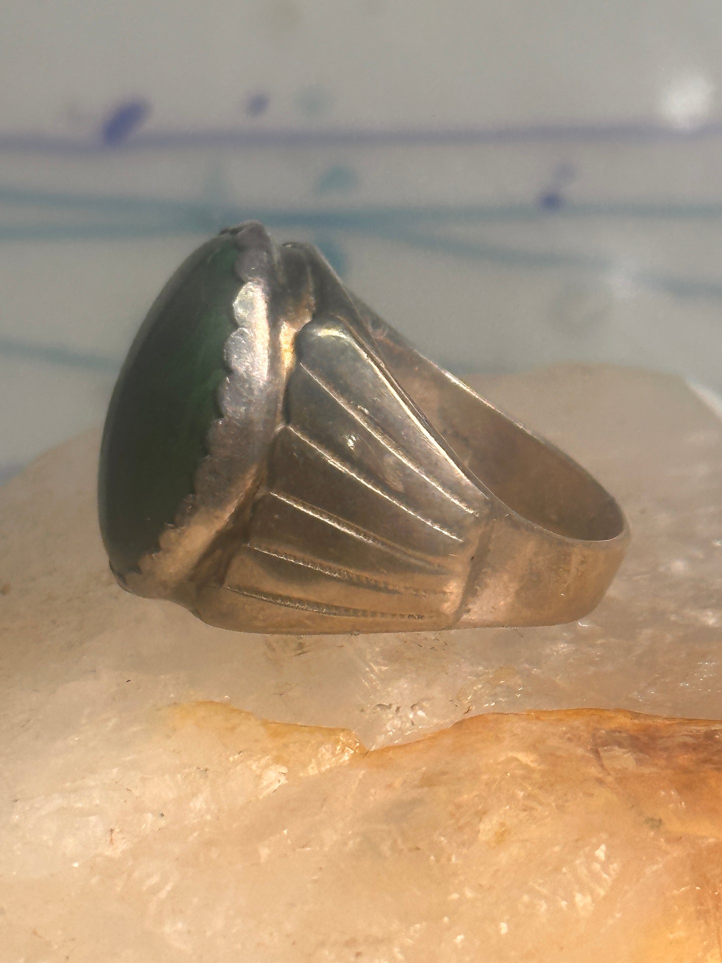 Navajo ring Malachite heavy band size 9.75 sterling silver