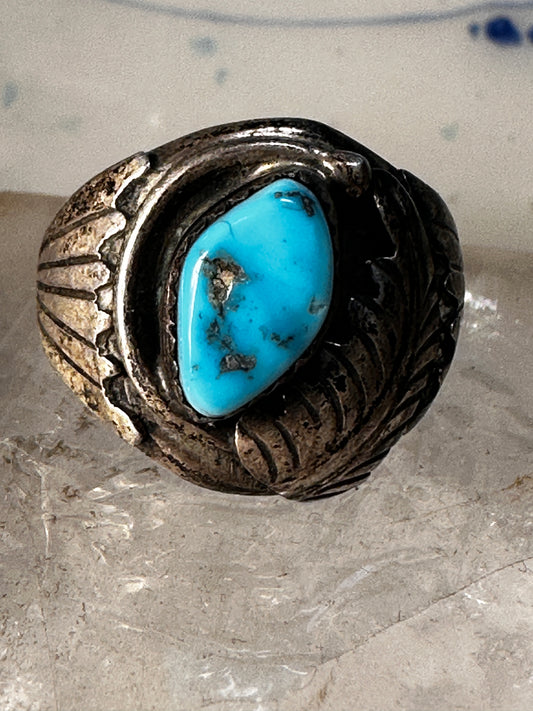 Navajo ring Turquoise band feather  size 9.75 sterling silver men women