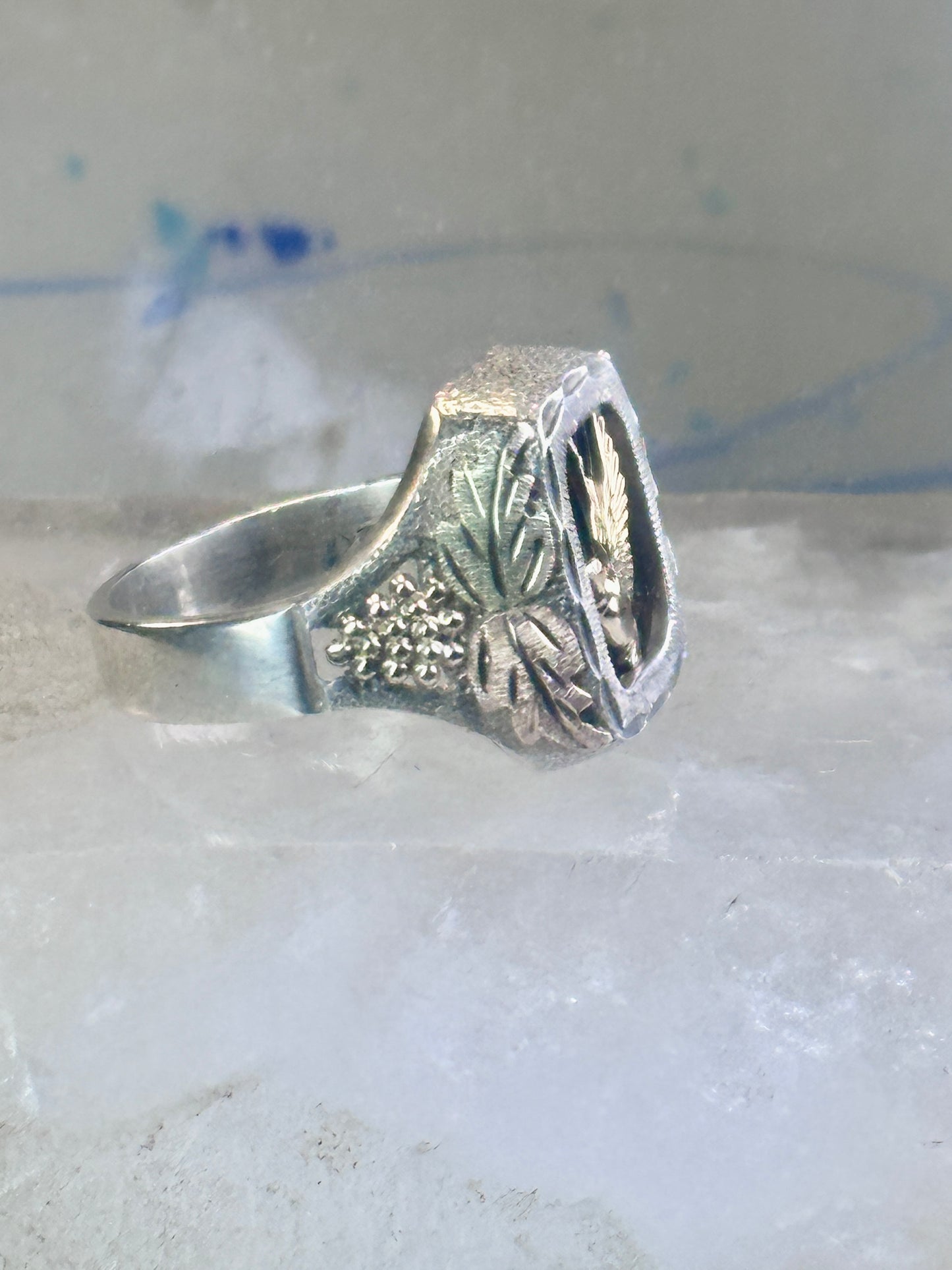 Black Hills Gold ring onyx size 10.75 duck goose Sterling silver 12K