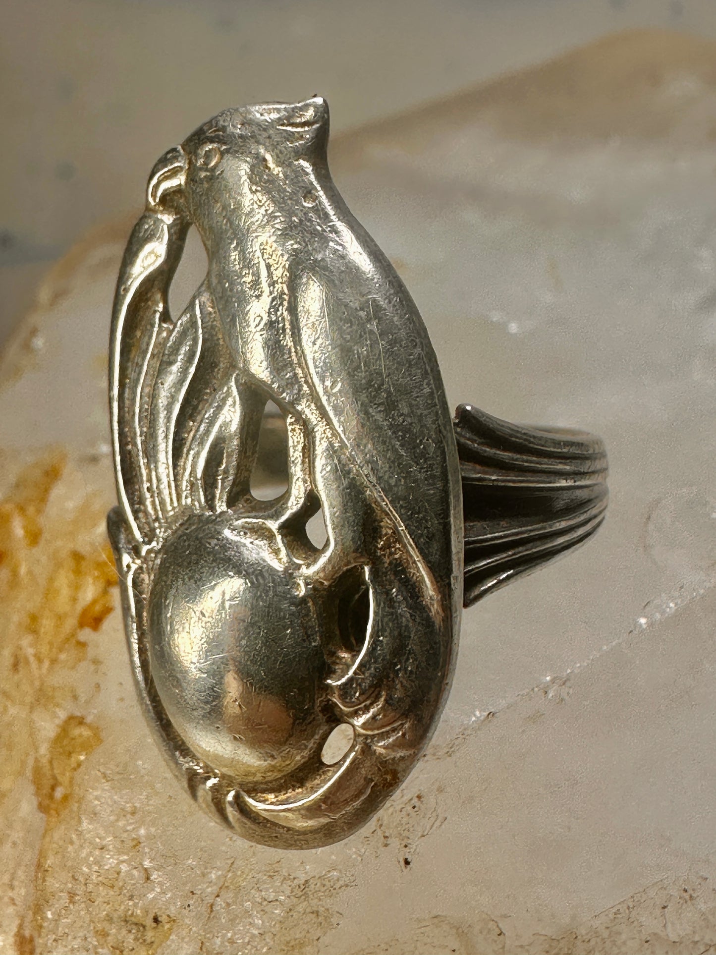 Bird ring size 6.75 floral sterling silver women girls