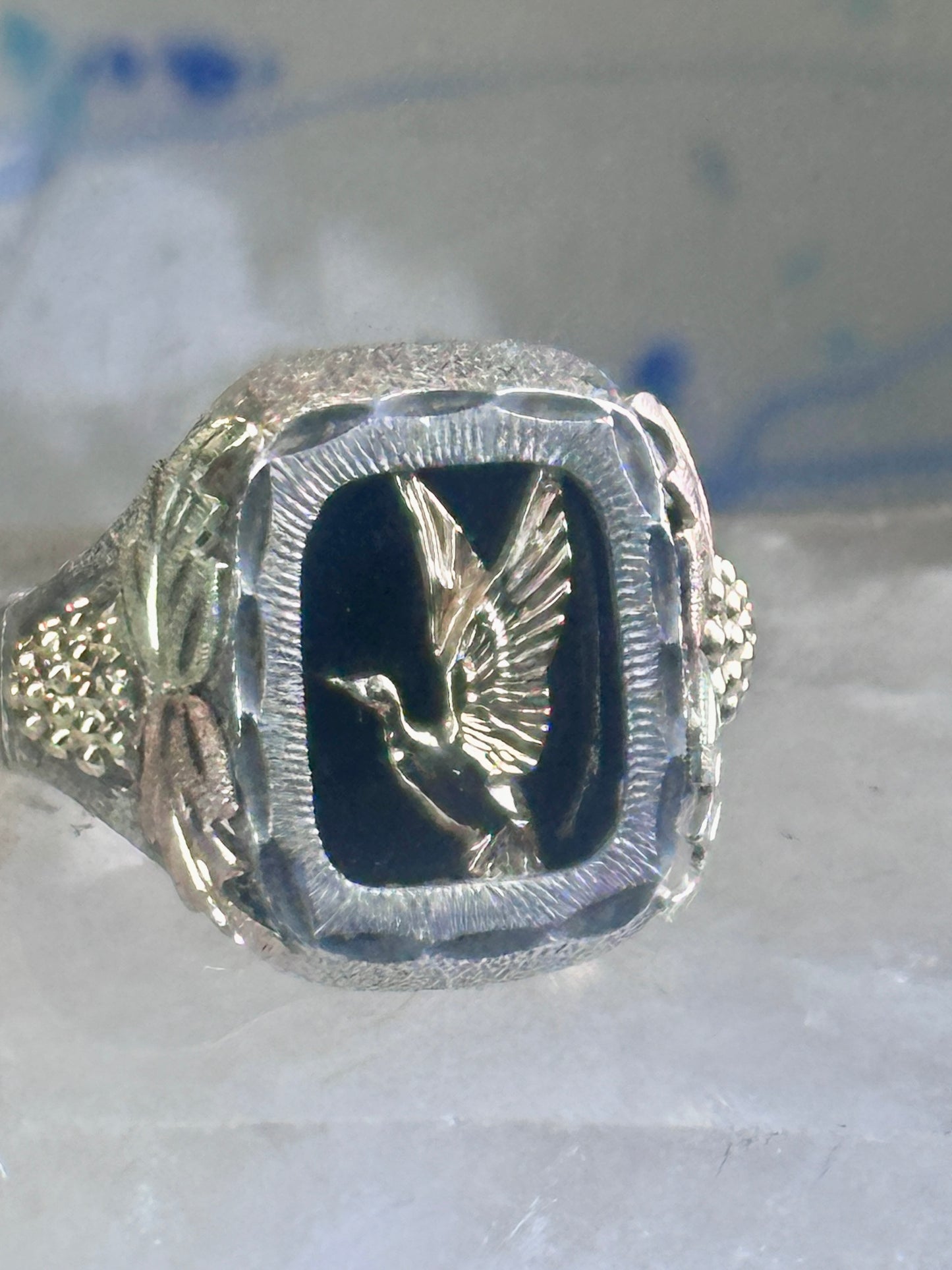 Black Hills Gold ring onyx size 10.75 duck goose Sterling silver 12K