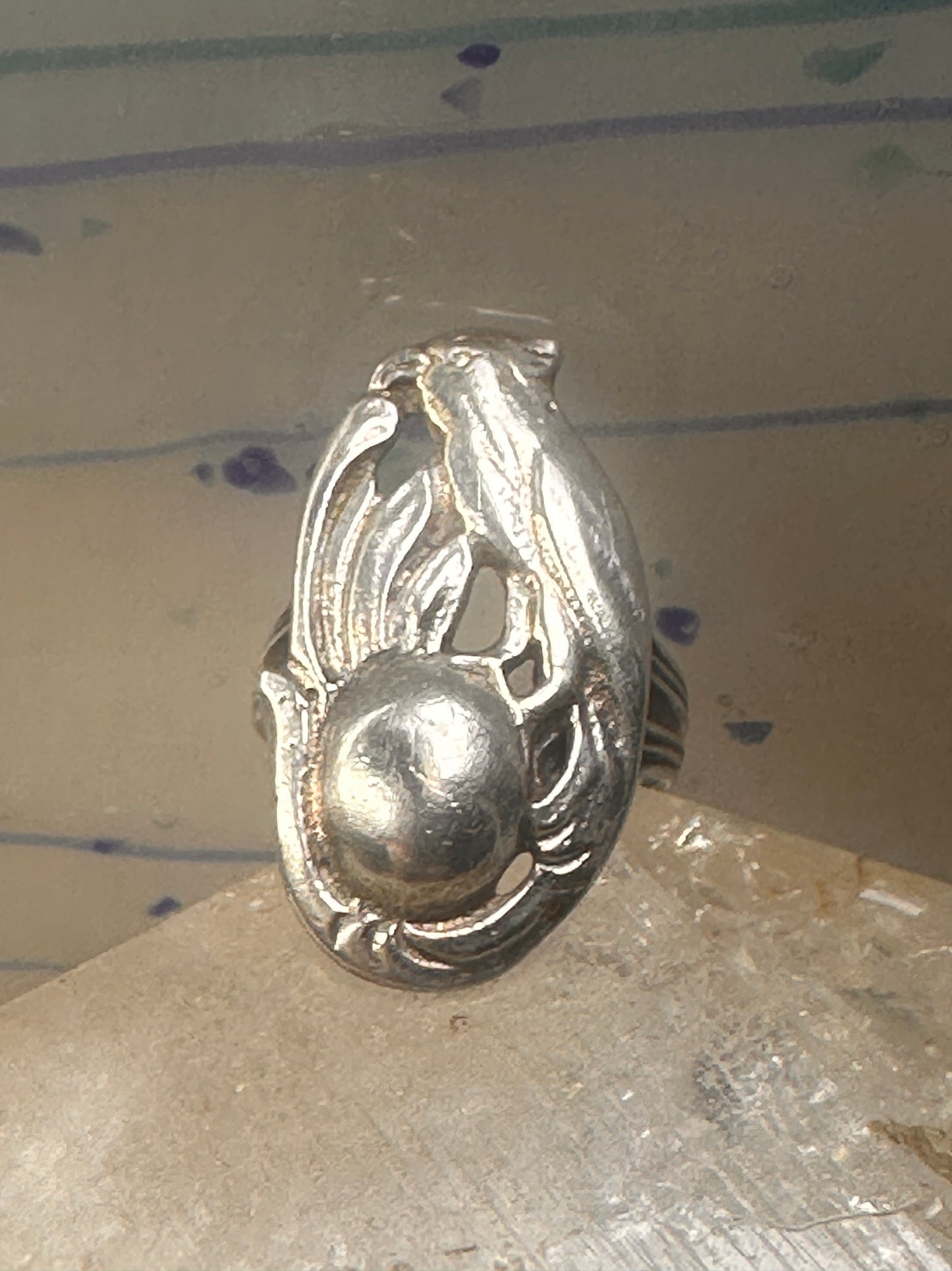 Bird ring size 6.75 floral sterling silver women girls