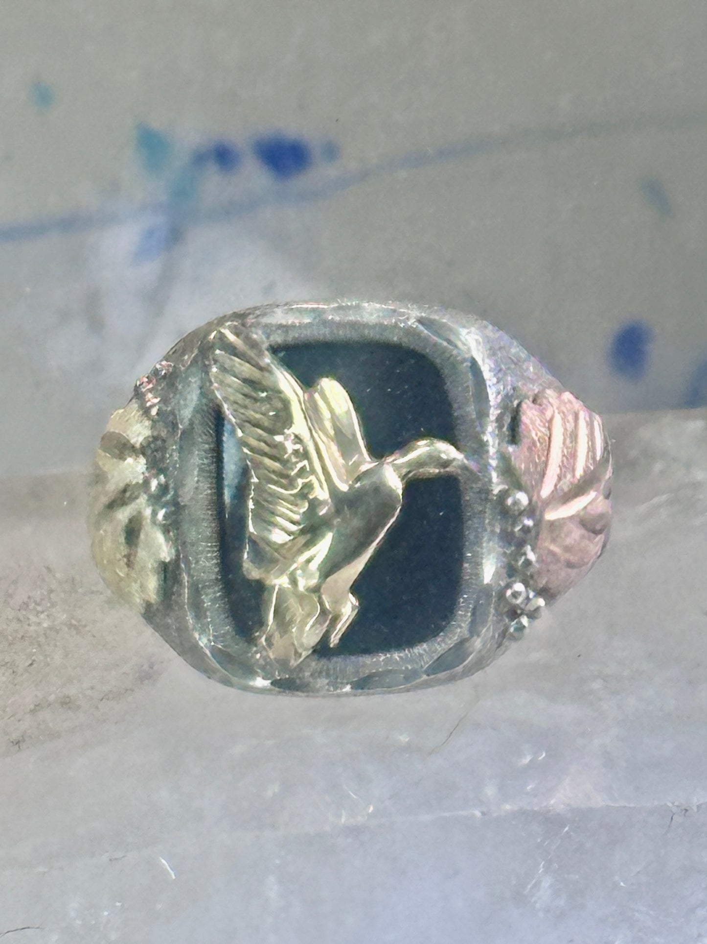 Black Hills Gold ring onyx band size 10 duck goose Sterling silver women men RGC