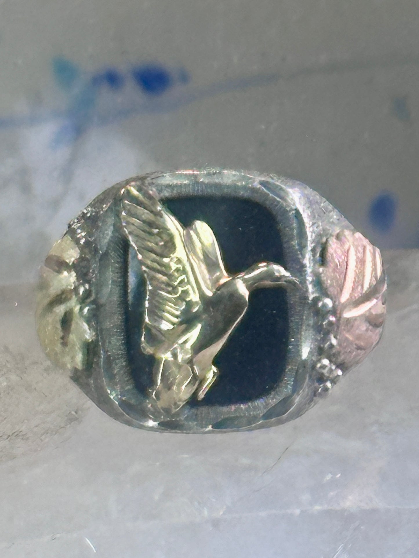 Black Hills Gold ring onyx band size 10 duck goose Sterling silver women men RGC