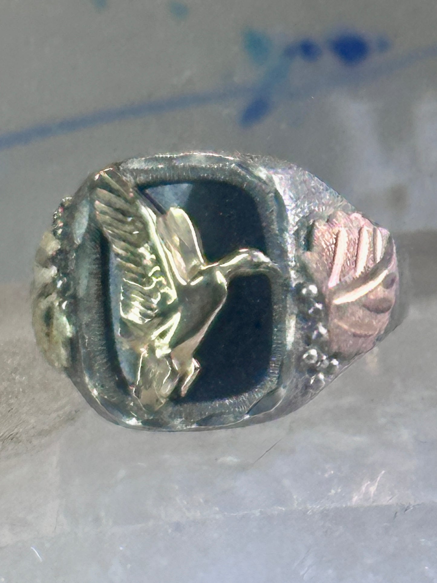Black Hills Gold ring onyx band size 10 duck goose Sterling silver women men RGC