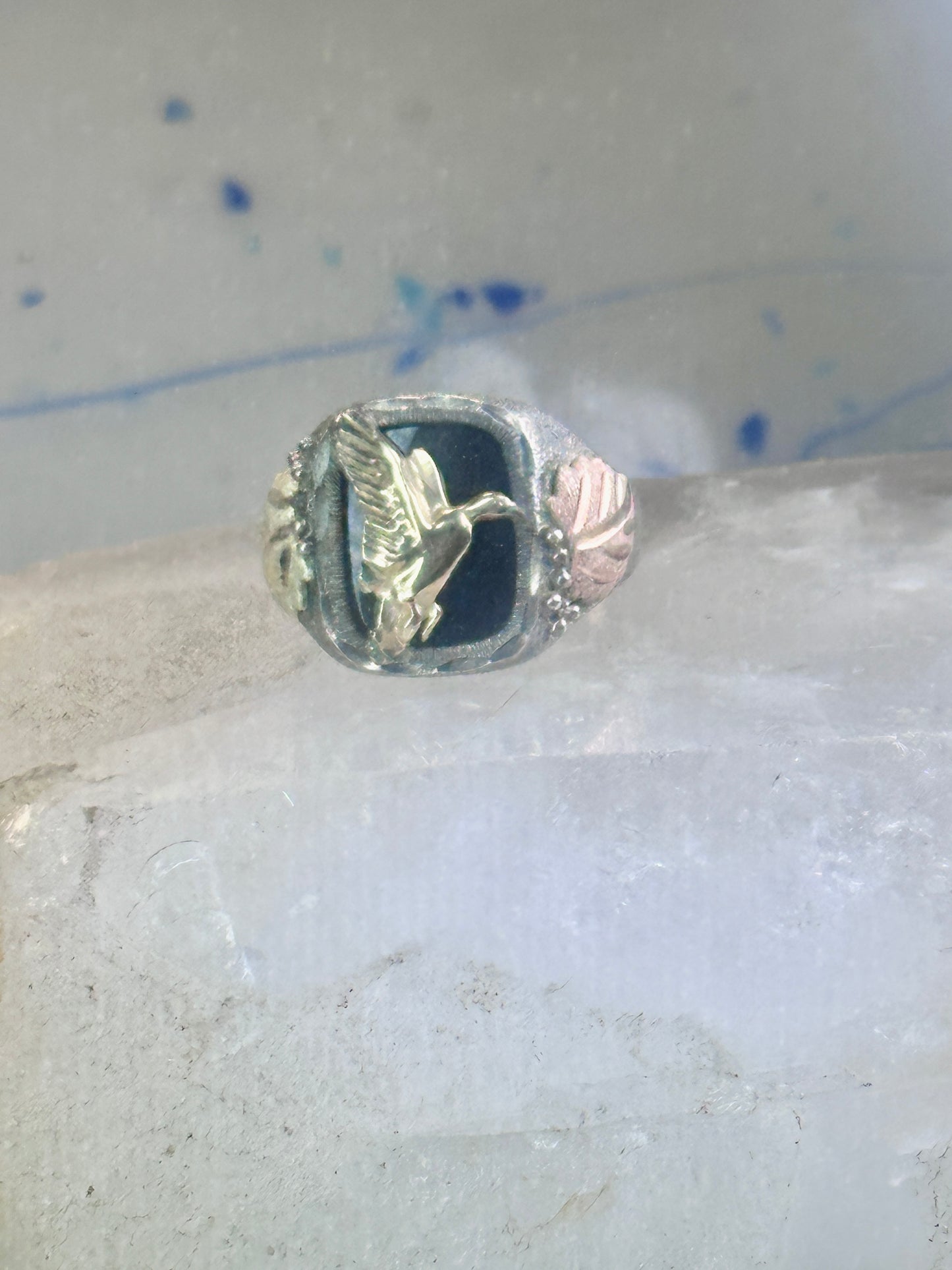 Black Hills Gold ring onyx band size 10 duck goose Sterling silver women men RGC