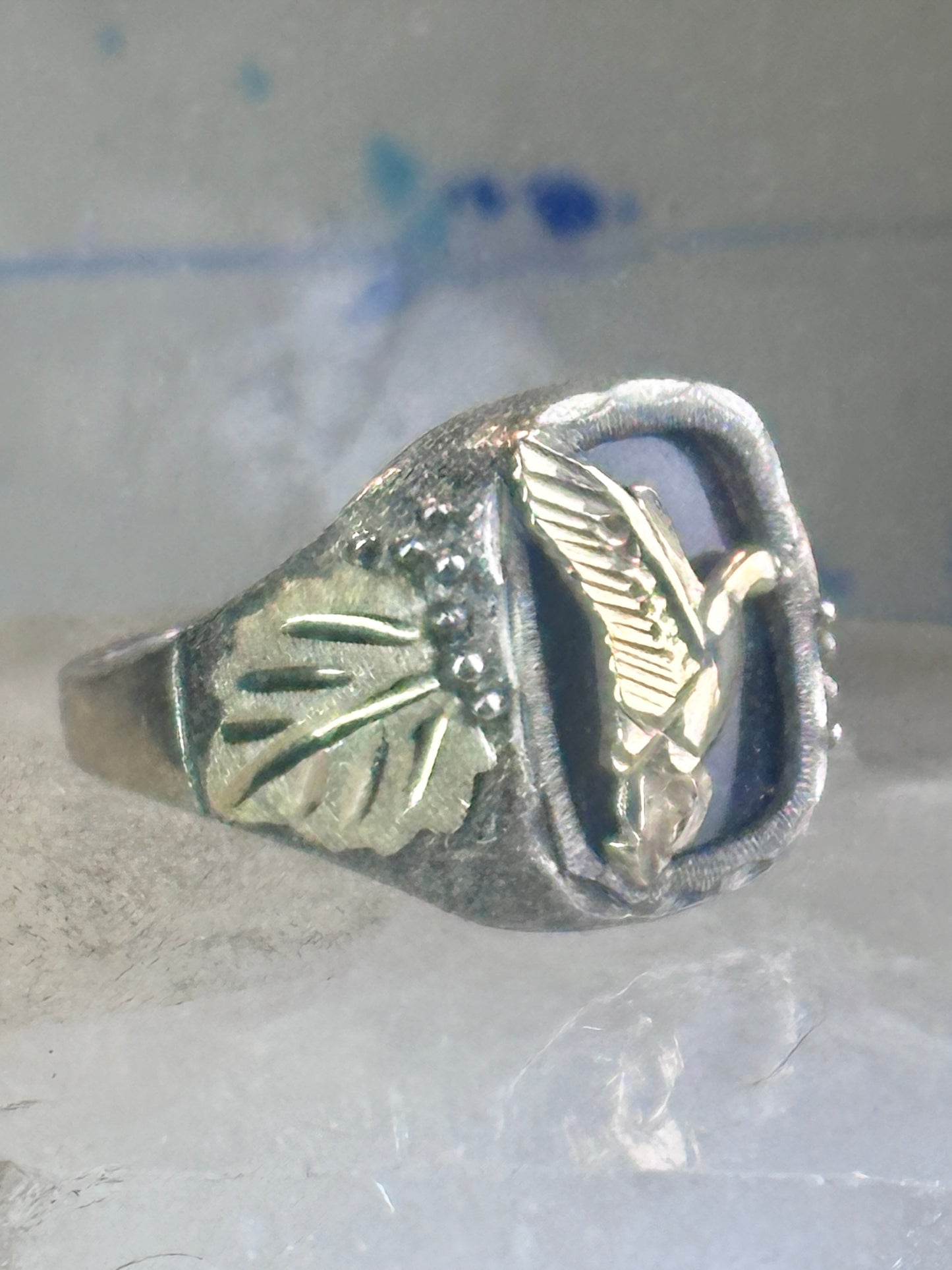 Black Hills Gold ring onyx band size 10 duck goose Sterling silver women men RGC