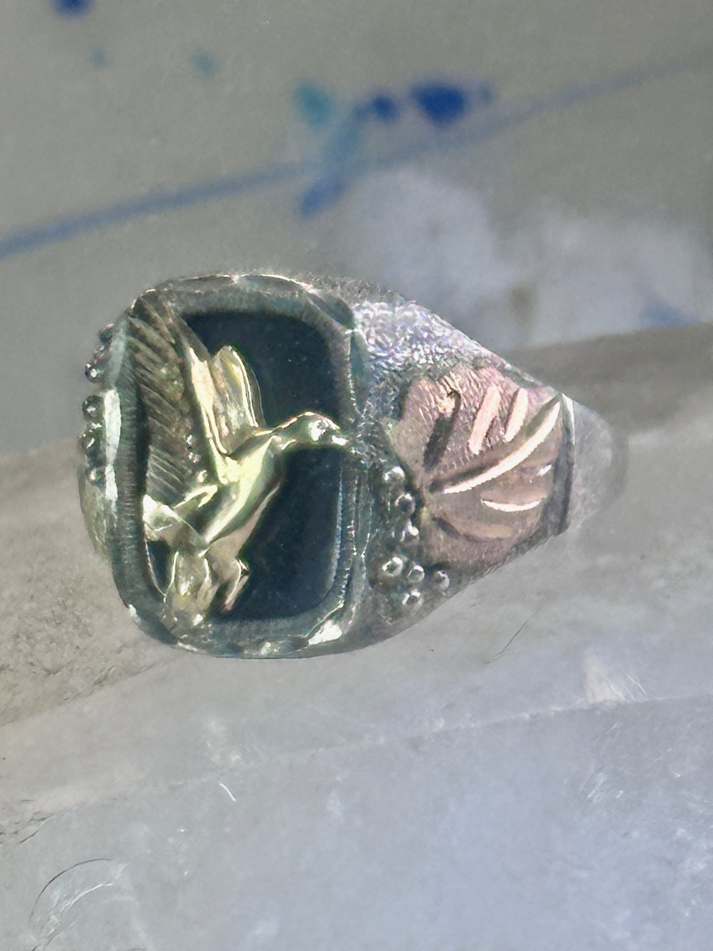Black Hills Gold ring onyx band size 10 duck goose Sterling silver women men RGC
