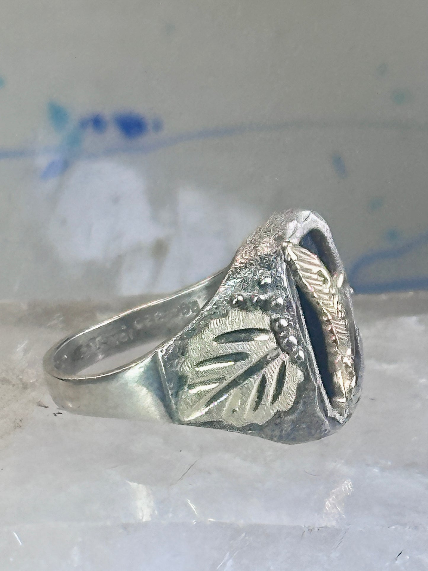 Black Hills Gold ring onyx band size 10 duck goose Sterling silver women men RGC