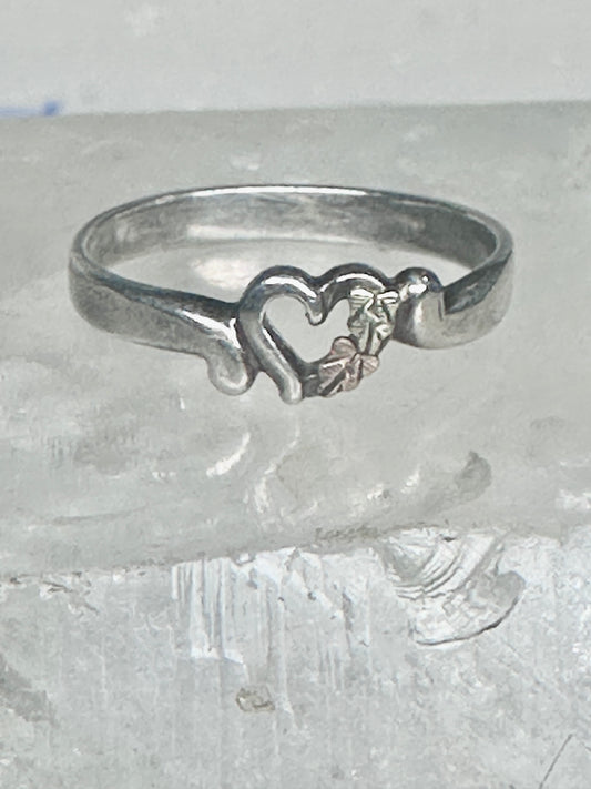 Black Hills Gold ring Heart Valentine leaves floral band size 7.75 sterling silver women girls