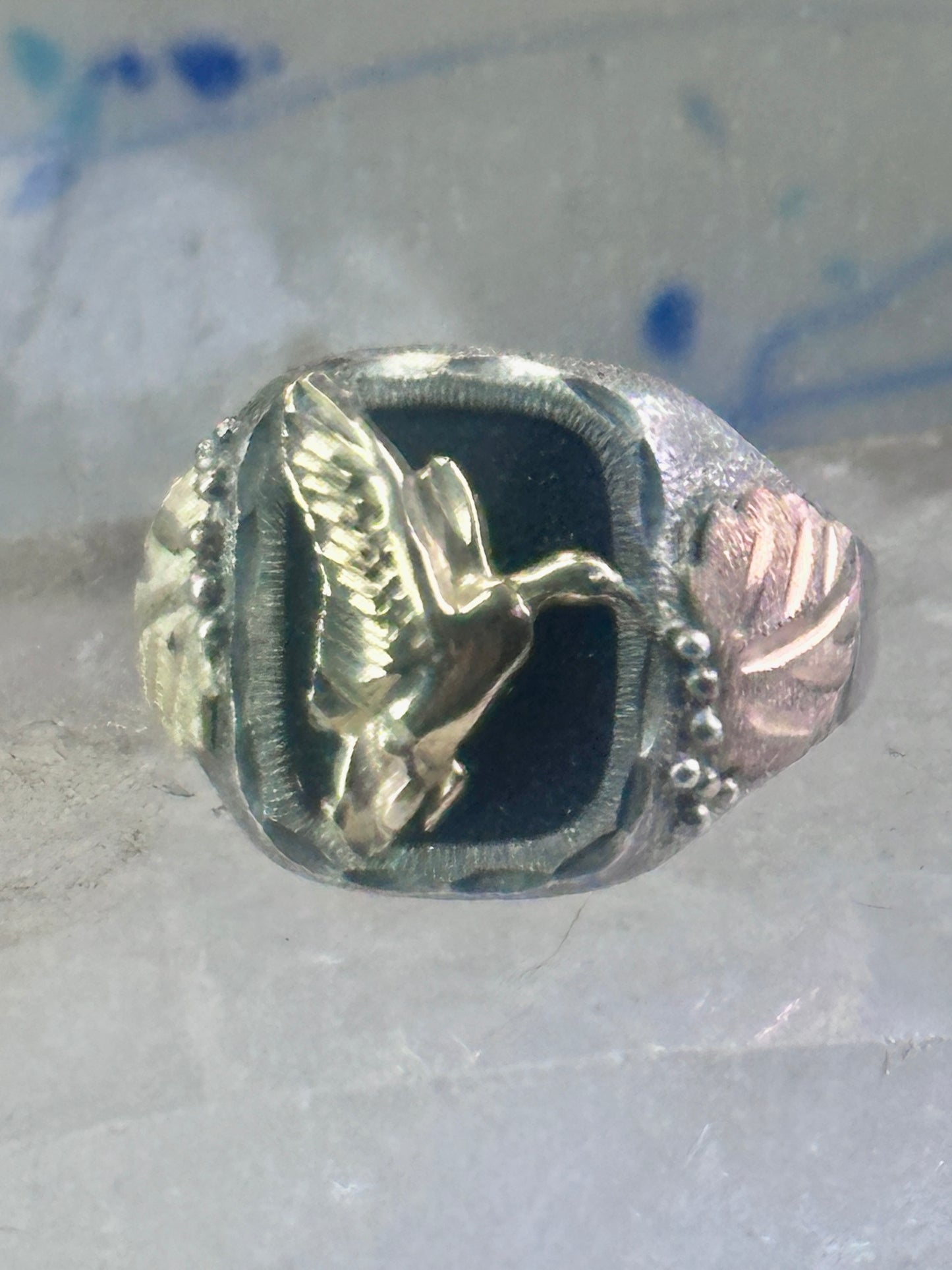 Black Hills Gold ring onyx band size 10 duck goose Sterling silver women men RGC