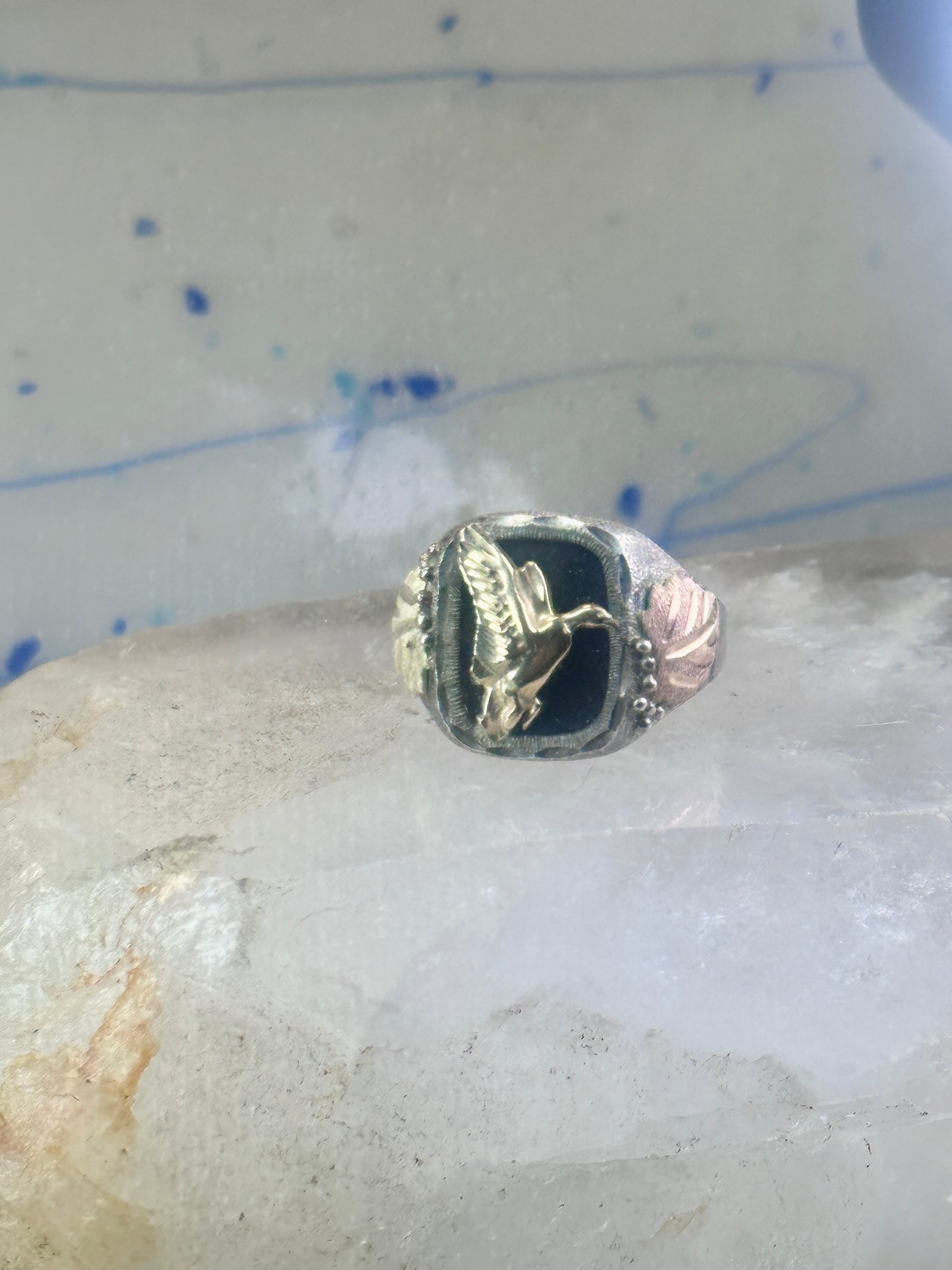 Black Hills Gold ring onyx band size 10 duck goose Sterling silver women men RGC