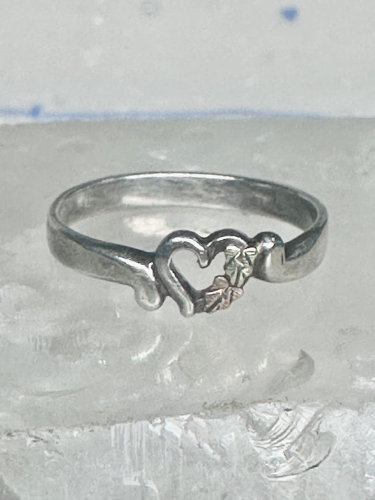 Black Hills Gold ring Heart Valentine leaves floral band size 7.75 sterling silver women girls