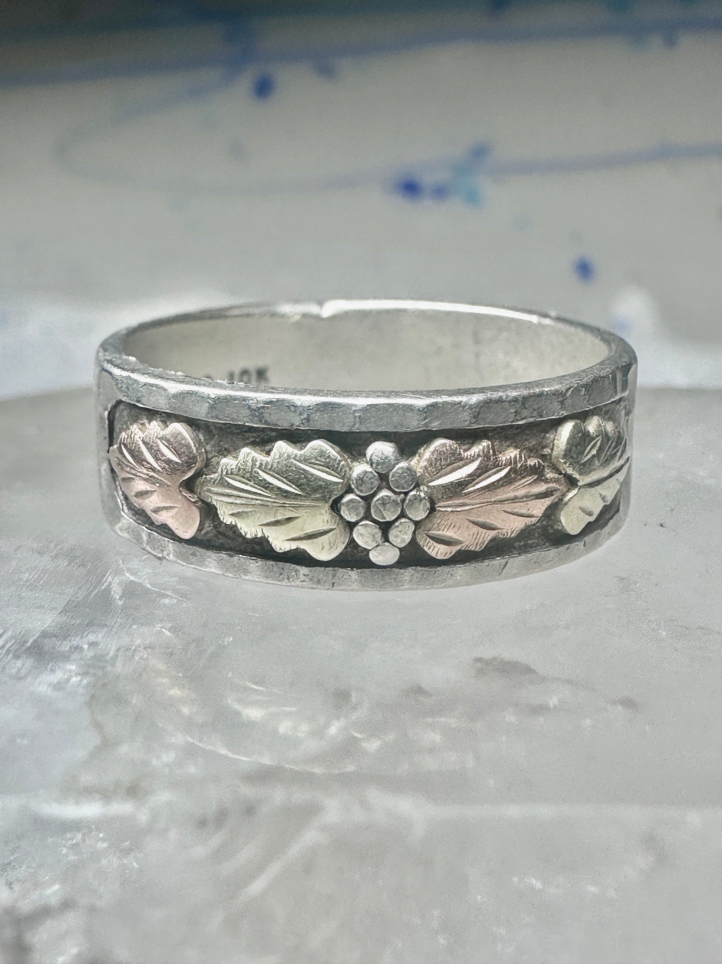Black Hills Gold ring leaves floral wedding band size 12 sterling men women
