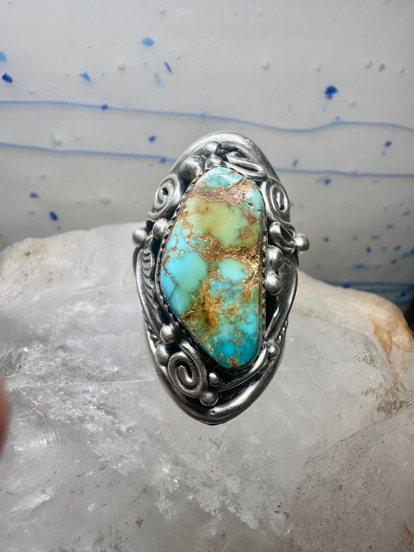 Navajo ring turquoise leaves size 9.5 sterling silver women men