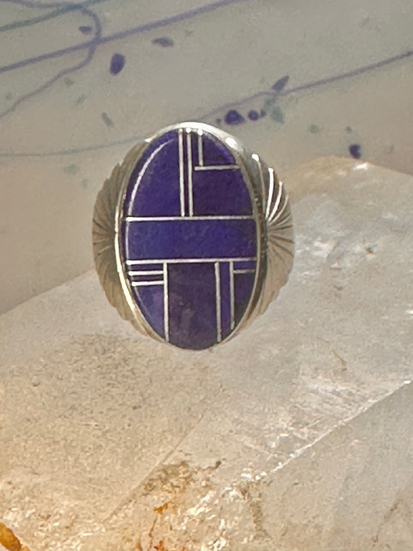 Blue Lapis ring Native American Navajo size 11.50 floral sterling silver women men