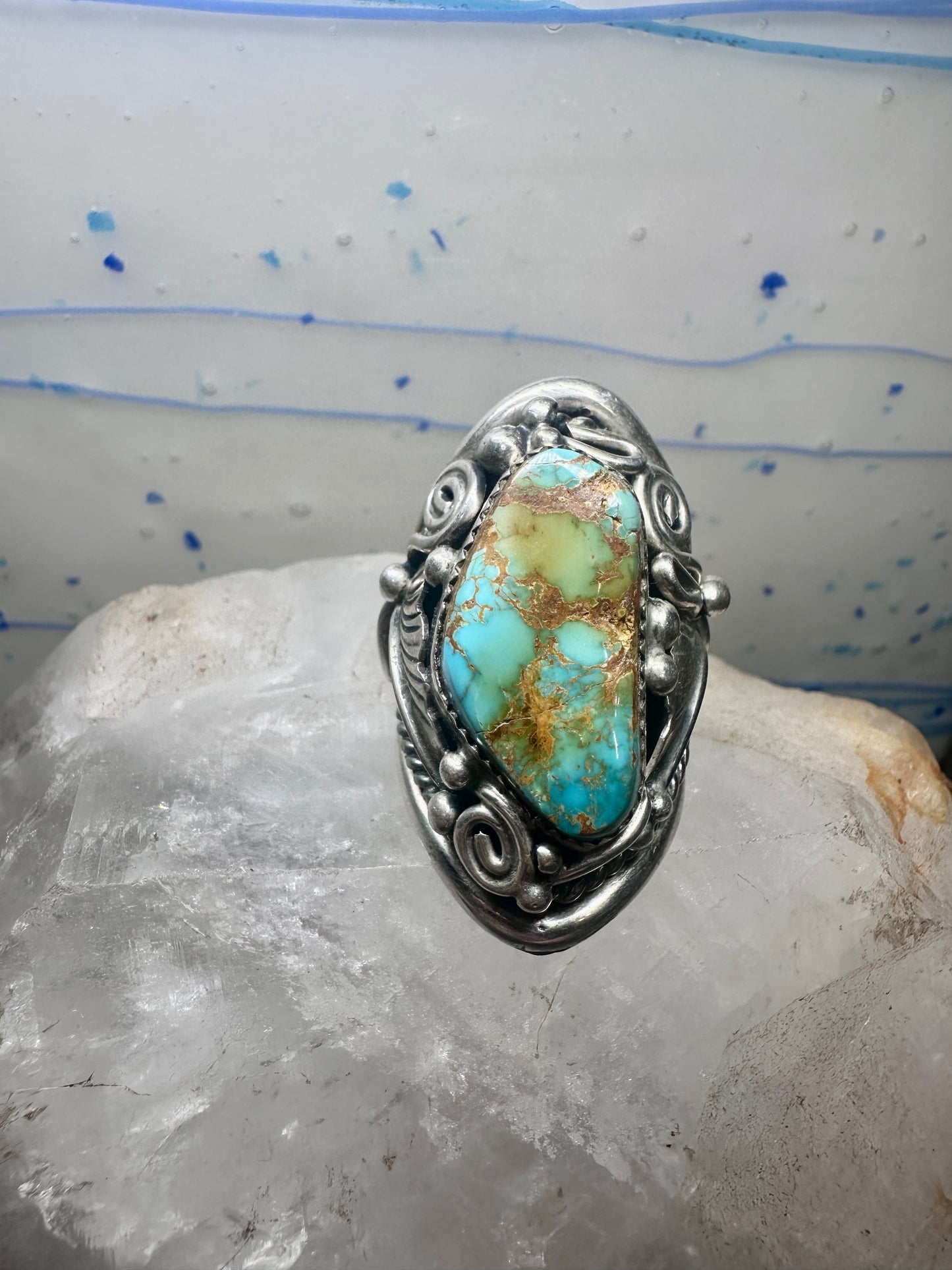 Navajo ring turquoise leaves size 9.5 sterling silver women men