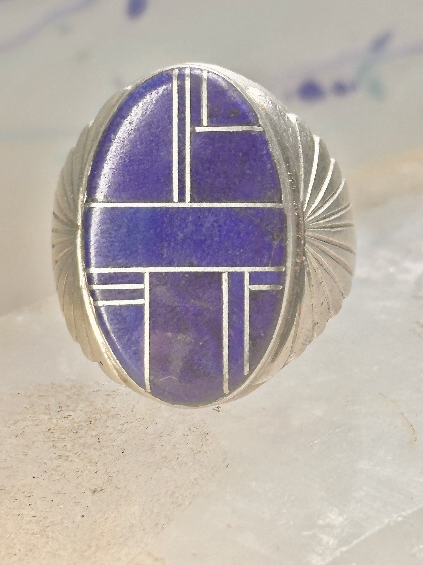 Blue Lapis ring Native American Navajo size 11.50 floral sterling silver women men