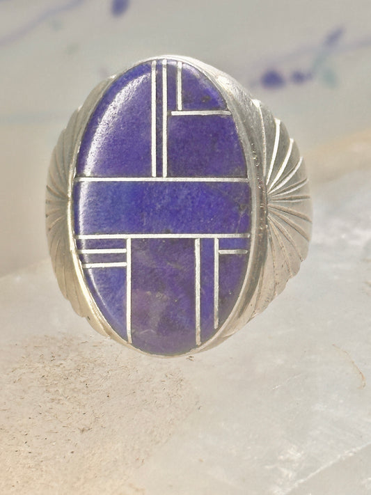 Blue Lapis ring Native American Navajo size 11.50 floral sterling silver women men