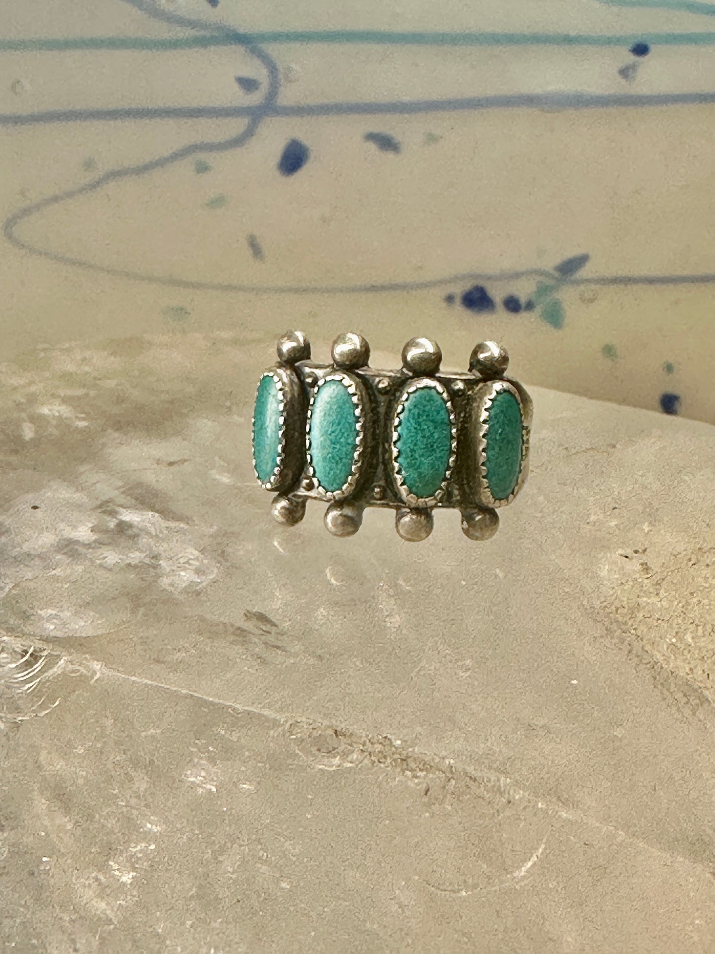 Zuni ring turquoise band size 4.75 pinky  petite point sterling silver women girls