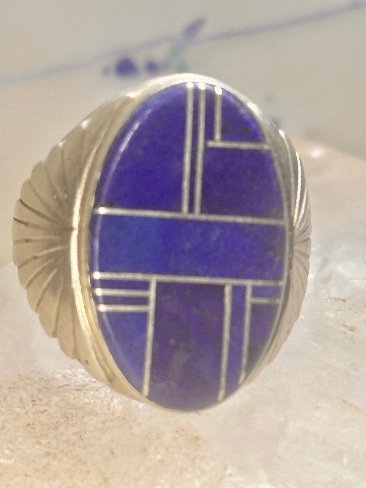 Blue Lapis ring Native American Navajo size 11.50 floral sterling silver women men