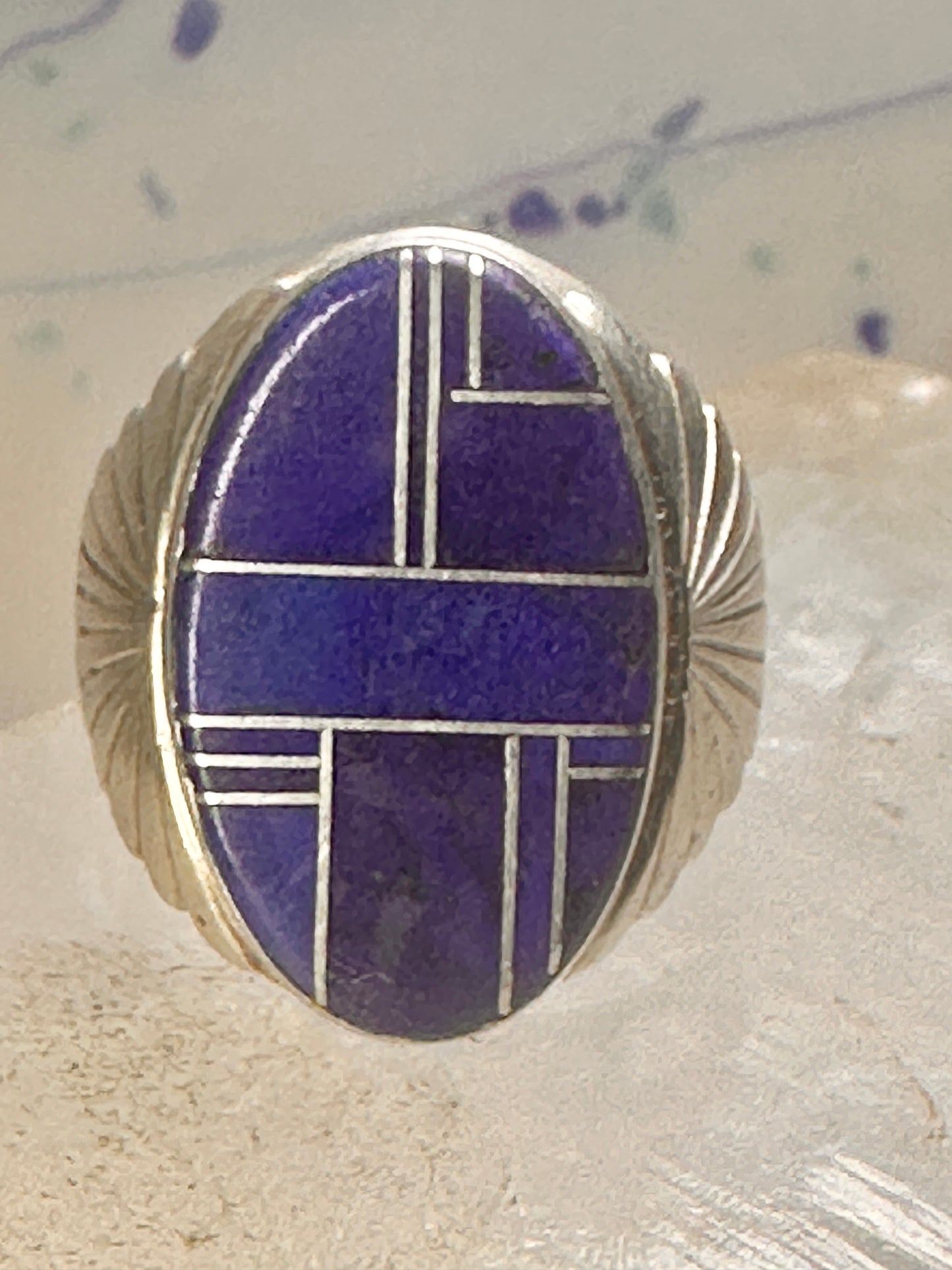 Blue Lapis ring Native American Navajo size 11.50 floral sterling silver women men