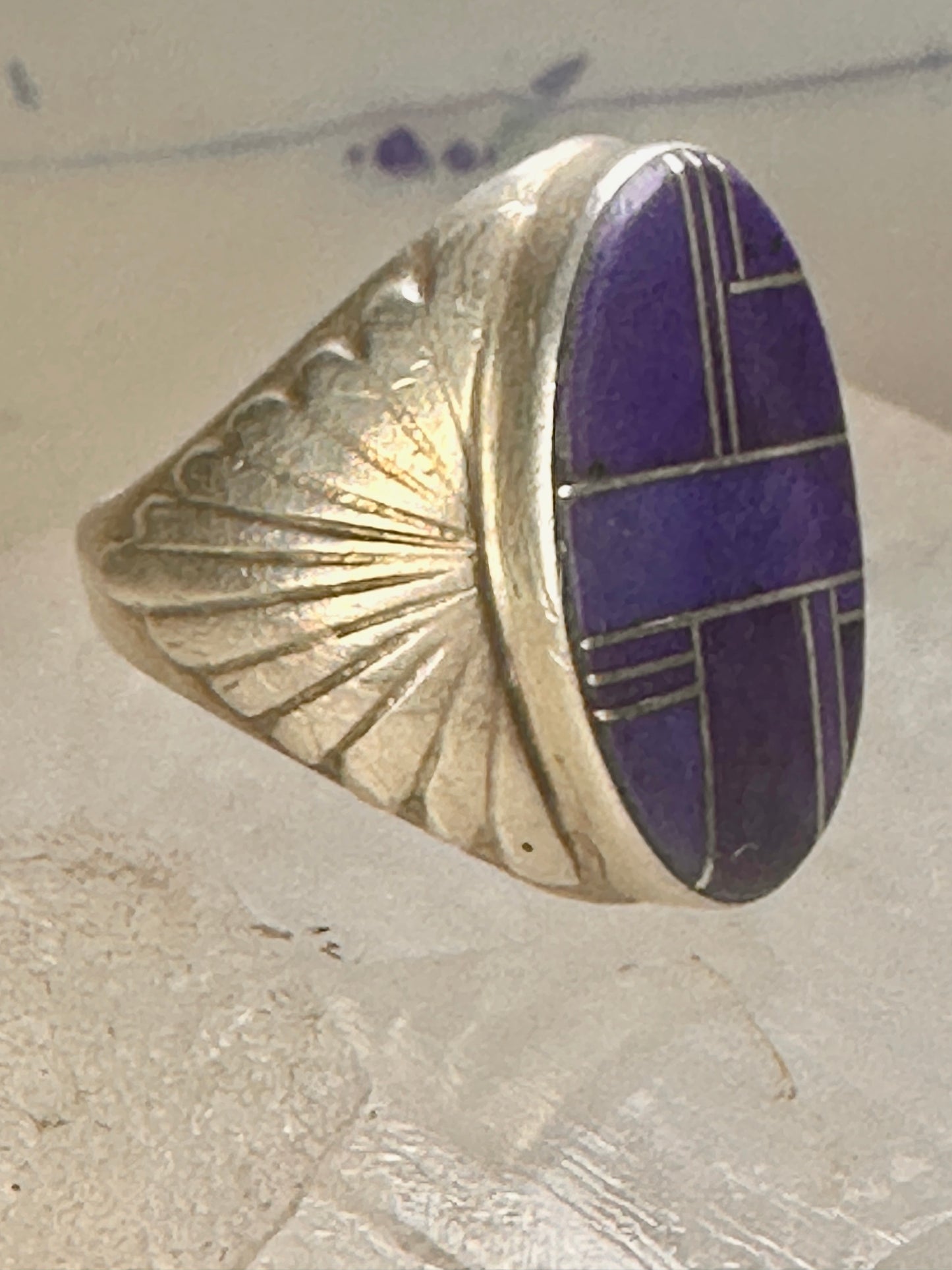 Blue Lapis ring Native American Navajo size 11.50 floral sterling silver women men