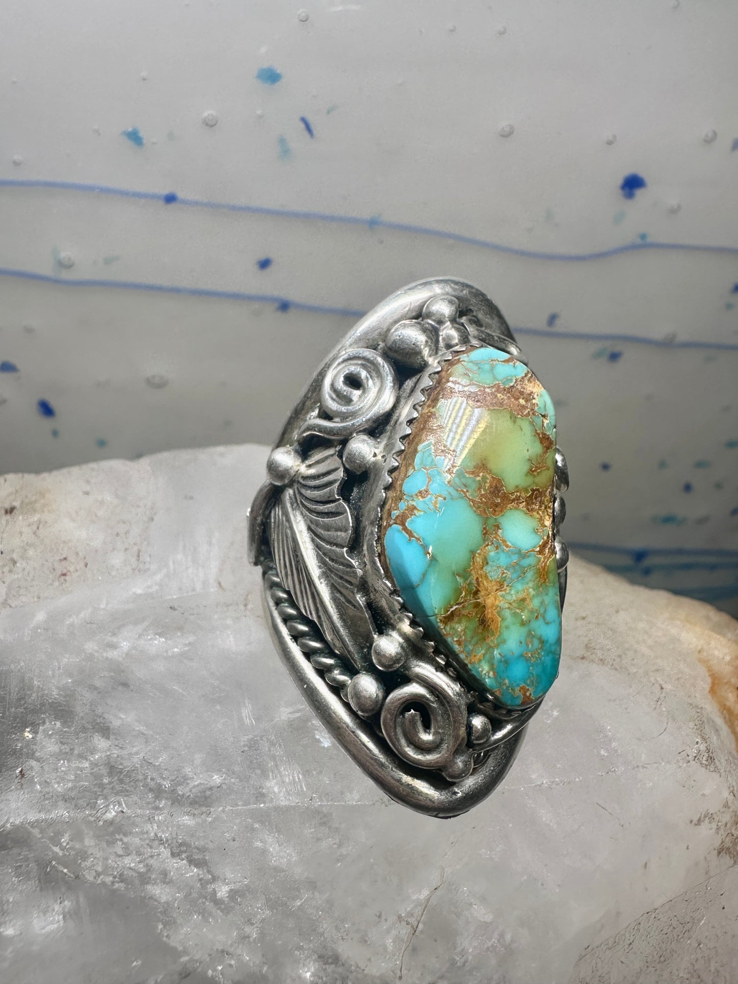 Navajo ring turquoise leaves size 9.5 sterling silver women men