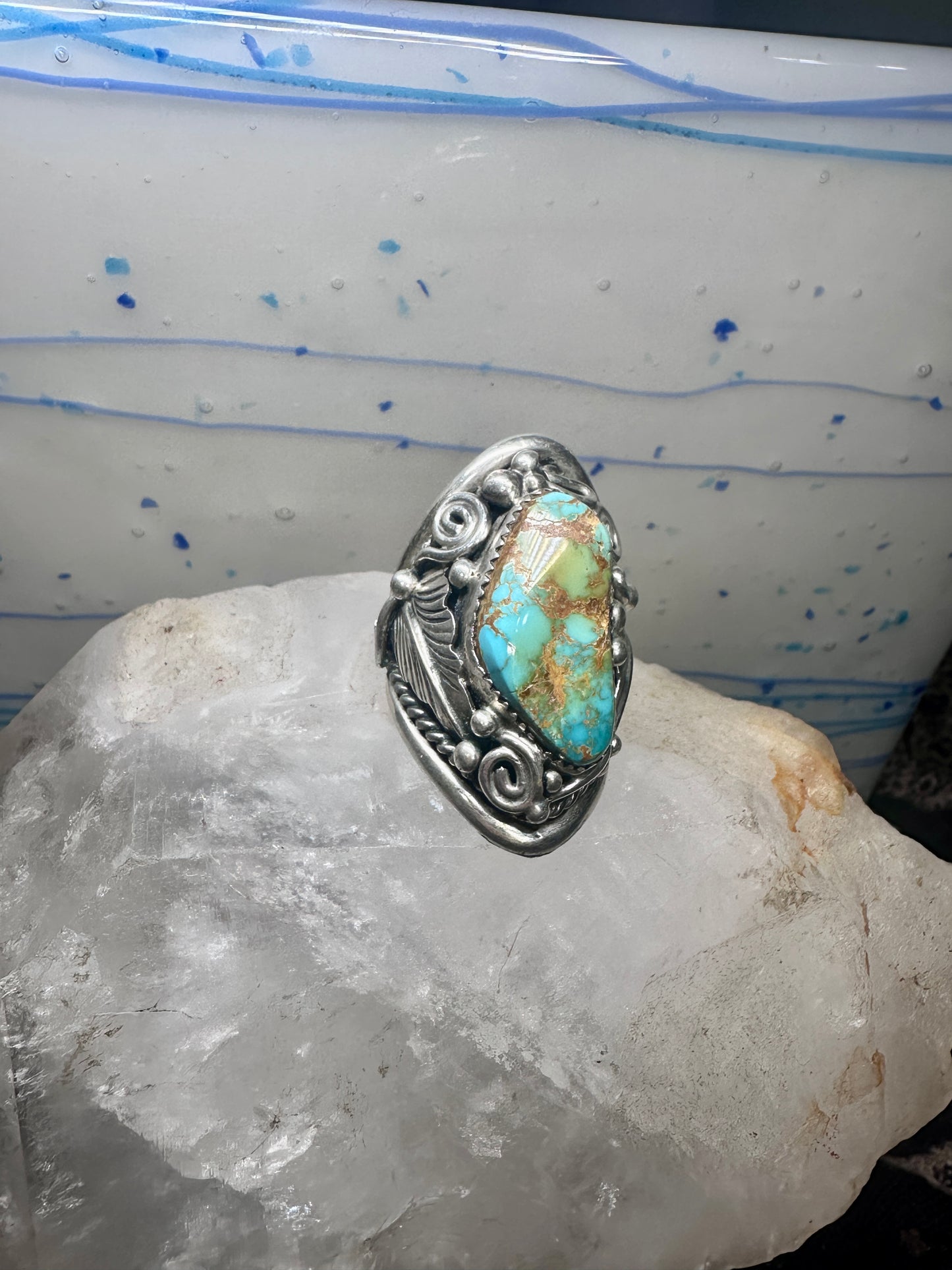 Navajo ring turquoise leaves size 9.5 sterling silver women men
