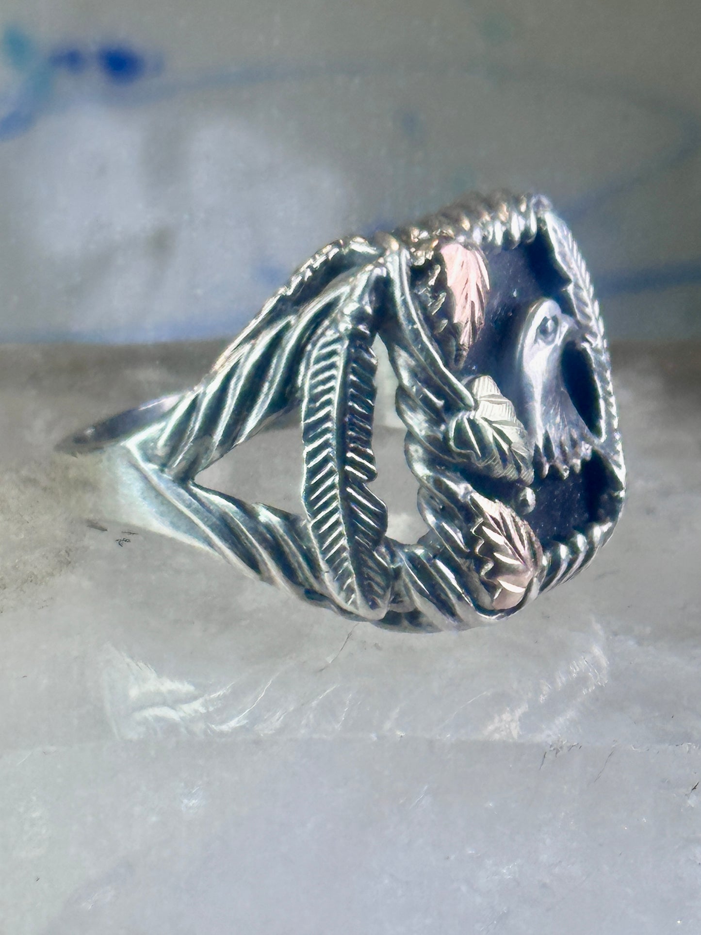 Black Hills Gold onyx ring size 11 Eagle feather Sterling silver women men 12K