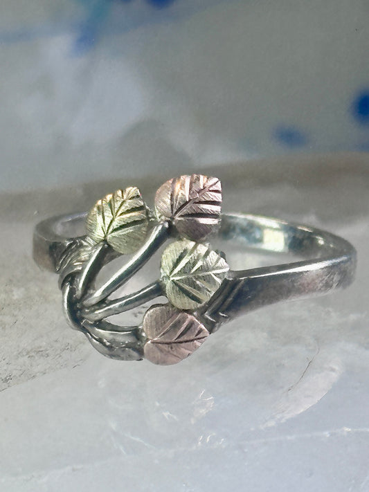 Black Hills Gold ring size 9 leaves floral band Sterling silver women girls