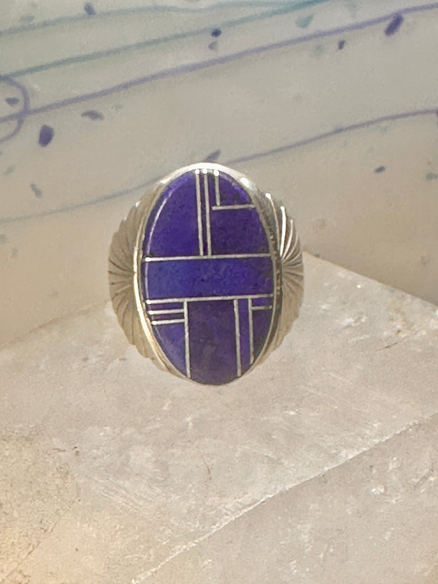 Blue Lapis ring Native American Navajo size 11.50 floral sterling silver women men