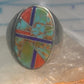 Zuni ring Turquoise spiny oyster lapis inlay band size 10 sterling silver