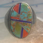 Zuni ring Turquoise spiny oyster lapis inlay band size 10 sterling silver