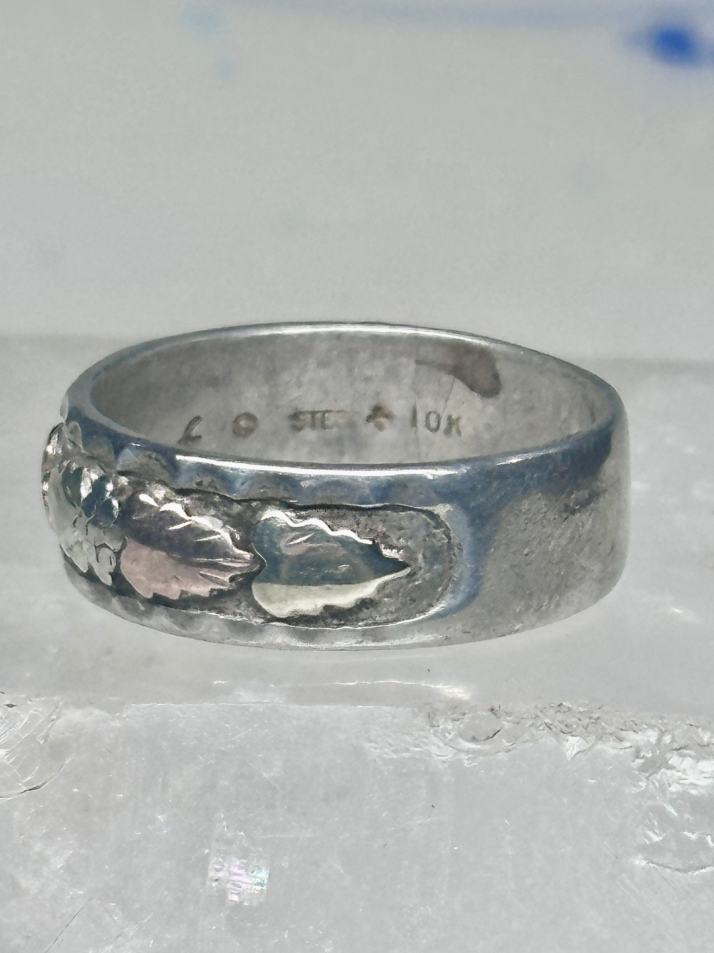 Black Hills Gold ring leaves floral wedding band size 11.5 sterling men worn down AS IS