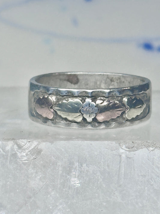 Black Hills Gold ring leaves floral wedding band size 11.5 sterling men worn down AS IS