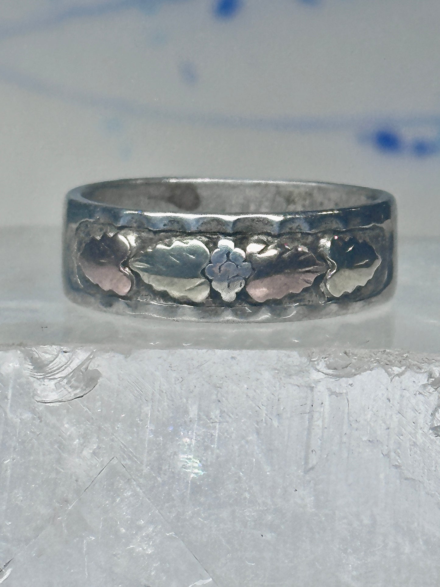 Black Hills Gold ring leaves floral wedding band size 11.5 sterling men worn down AS IS