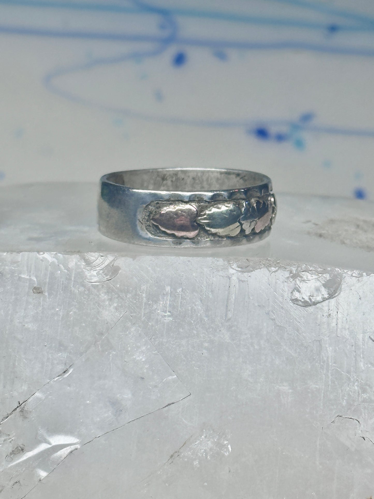 Black Hills Gold ring leaves floral wedding band size 11.5 sterling men worn down AS IS