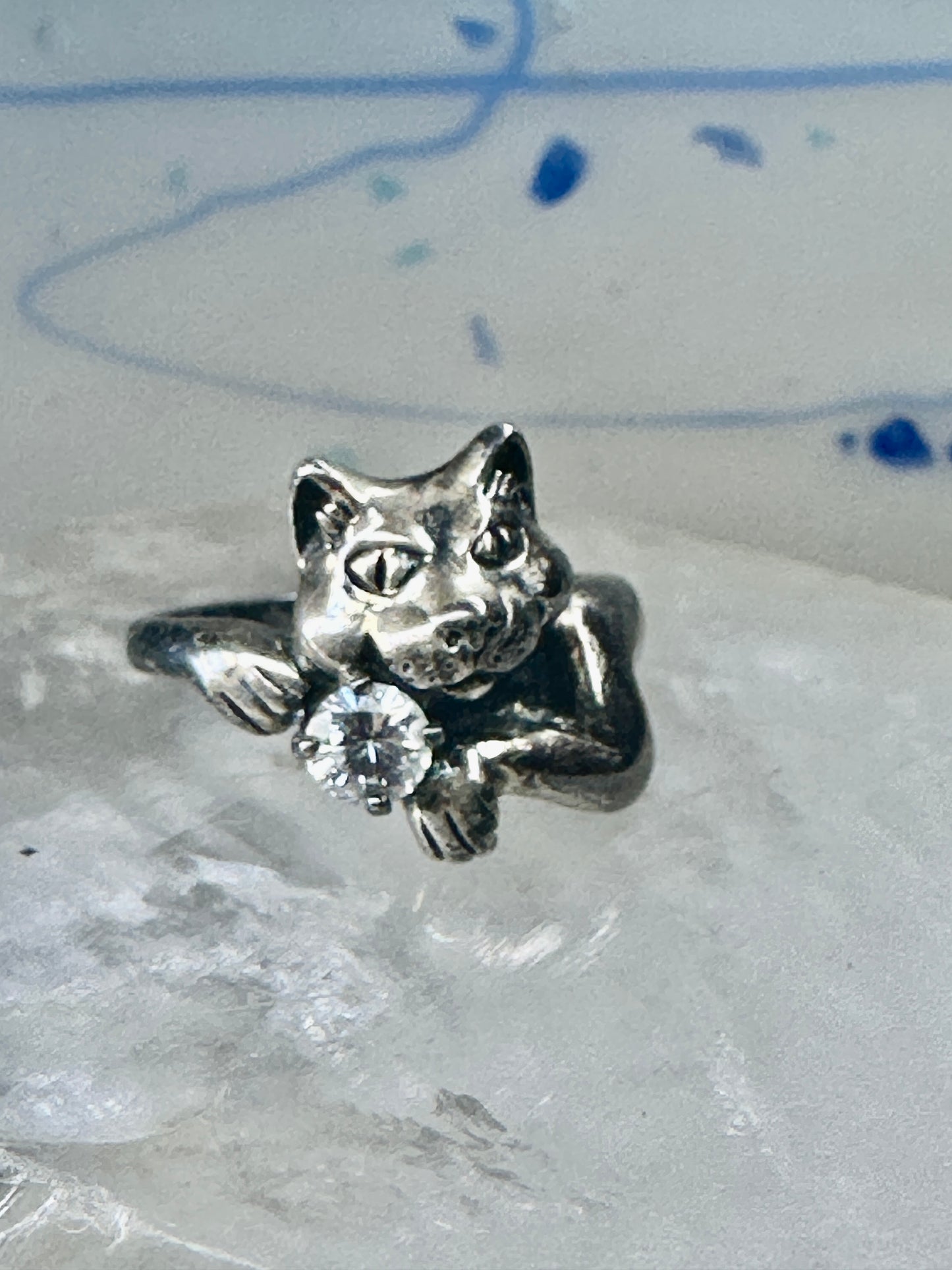 Smiling Cat ring crystal CZ  KBN Kabana band size 5 sterling silver women girls