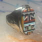 Zuni ring Turquoise mother of pearl jet inlay band size 11.75 sterling silver
