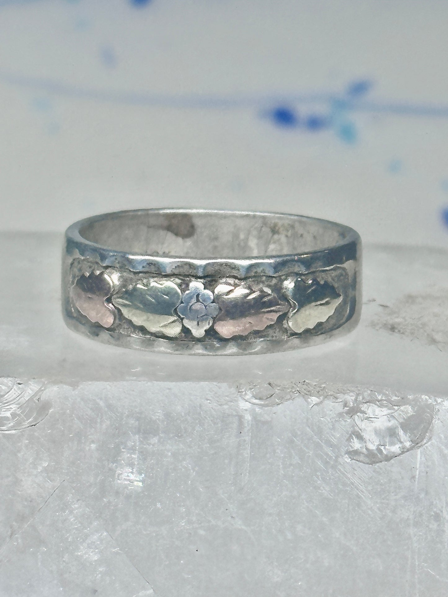 Black Hills Gold ring leaves floral wedding band size 11.5 sterling men worn down AS IS