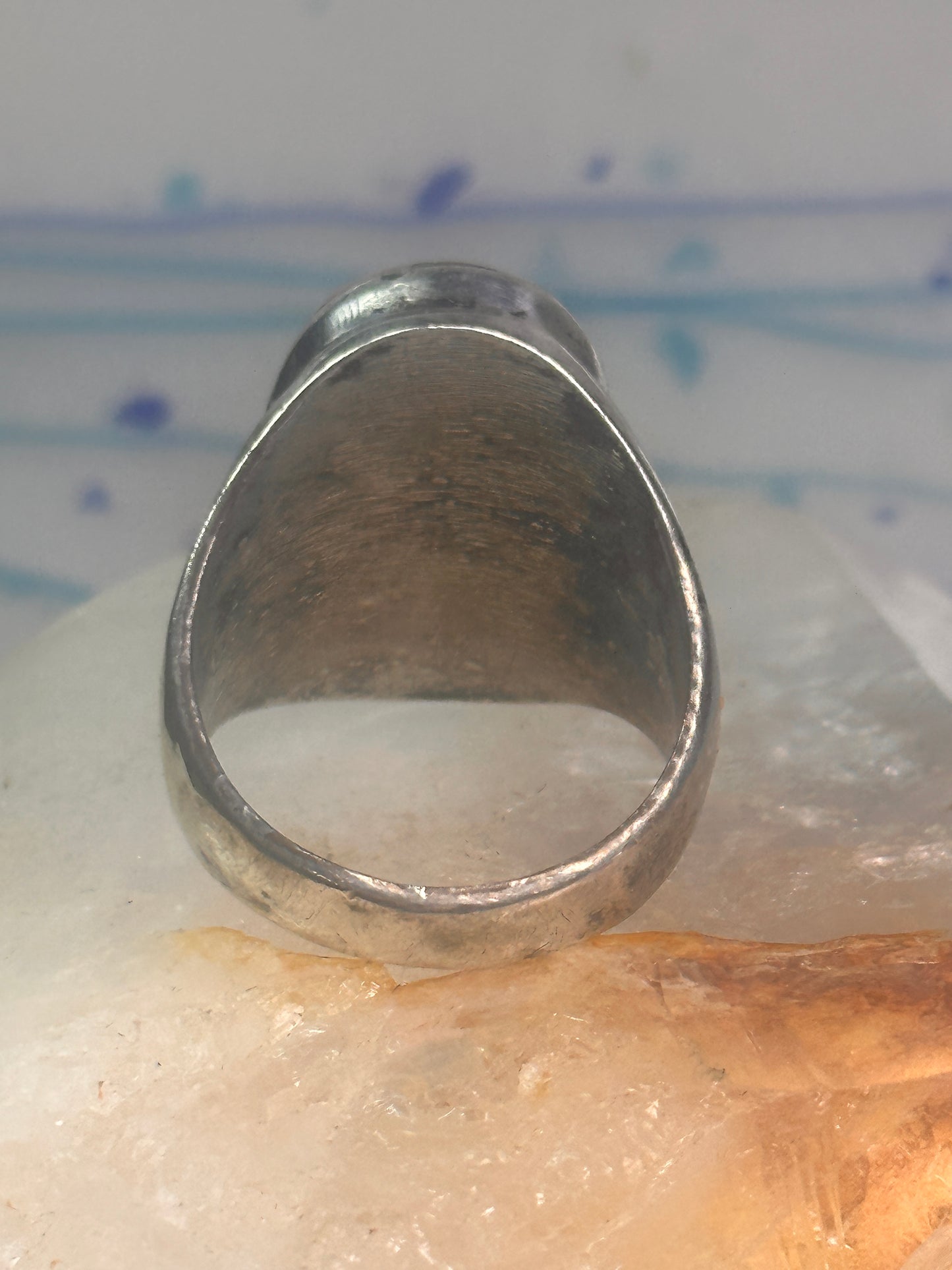 Zuni ring Turquoise mother of pearl jet inlay band size 11.75 sterling silver