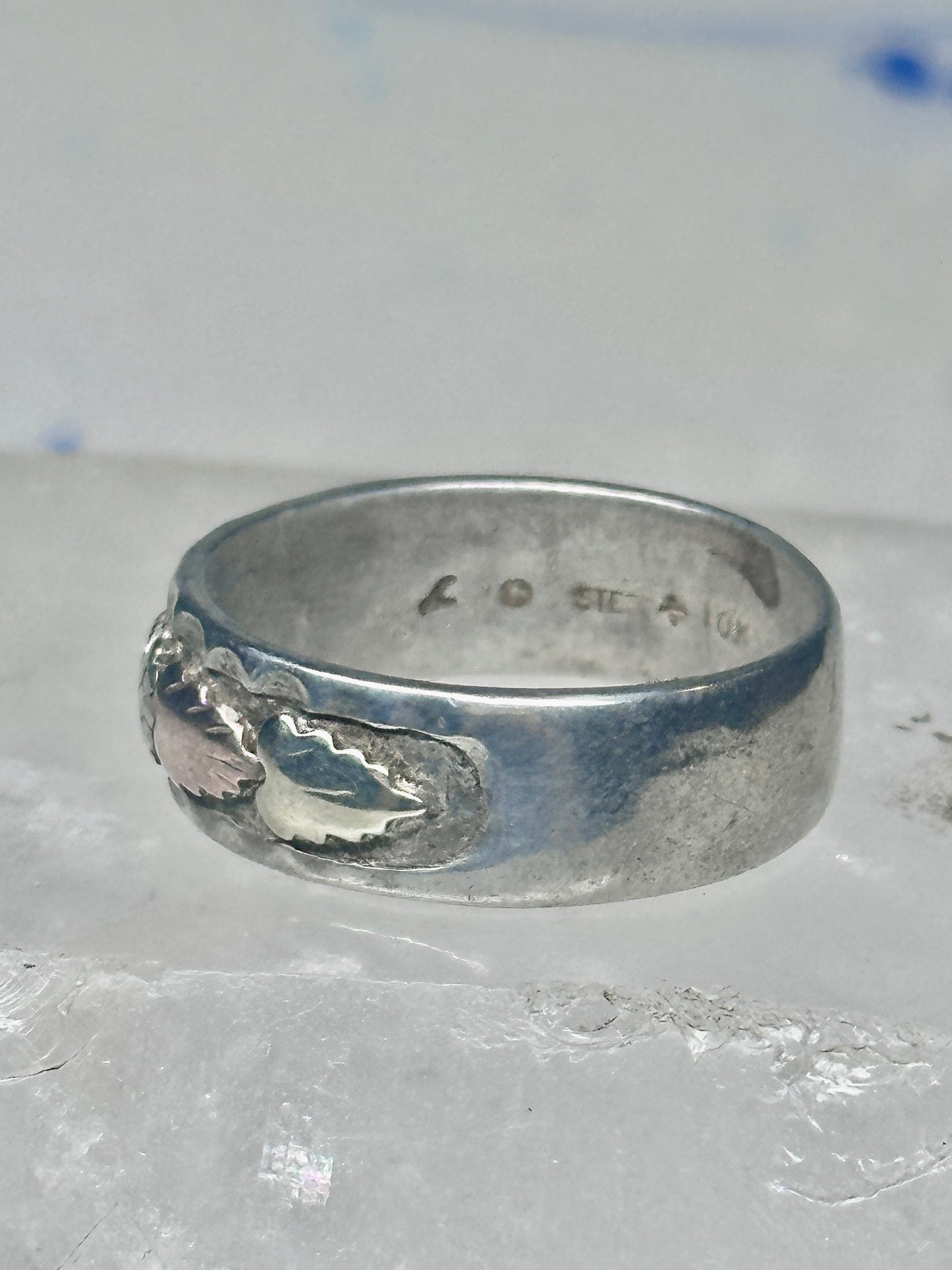 Black Hills Gold ring leaves floral wedding band size 11.5 sterling men worn down AS IS