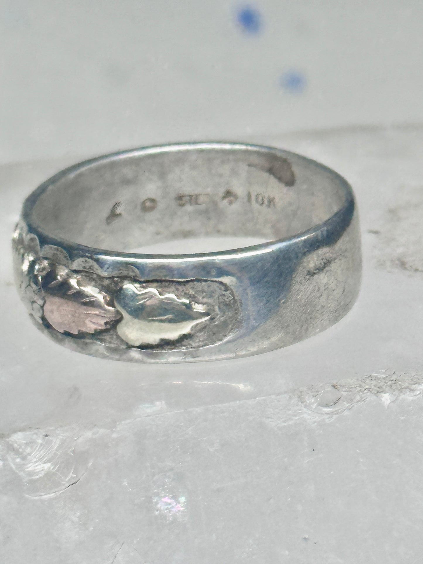 Black Hills Gold ring leaves floral wedding band size 11.5 sterling men worn down AS IS
