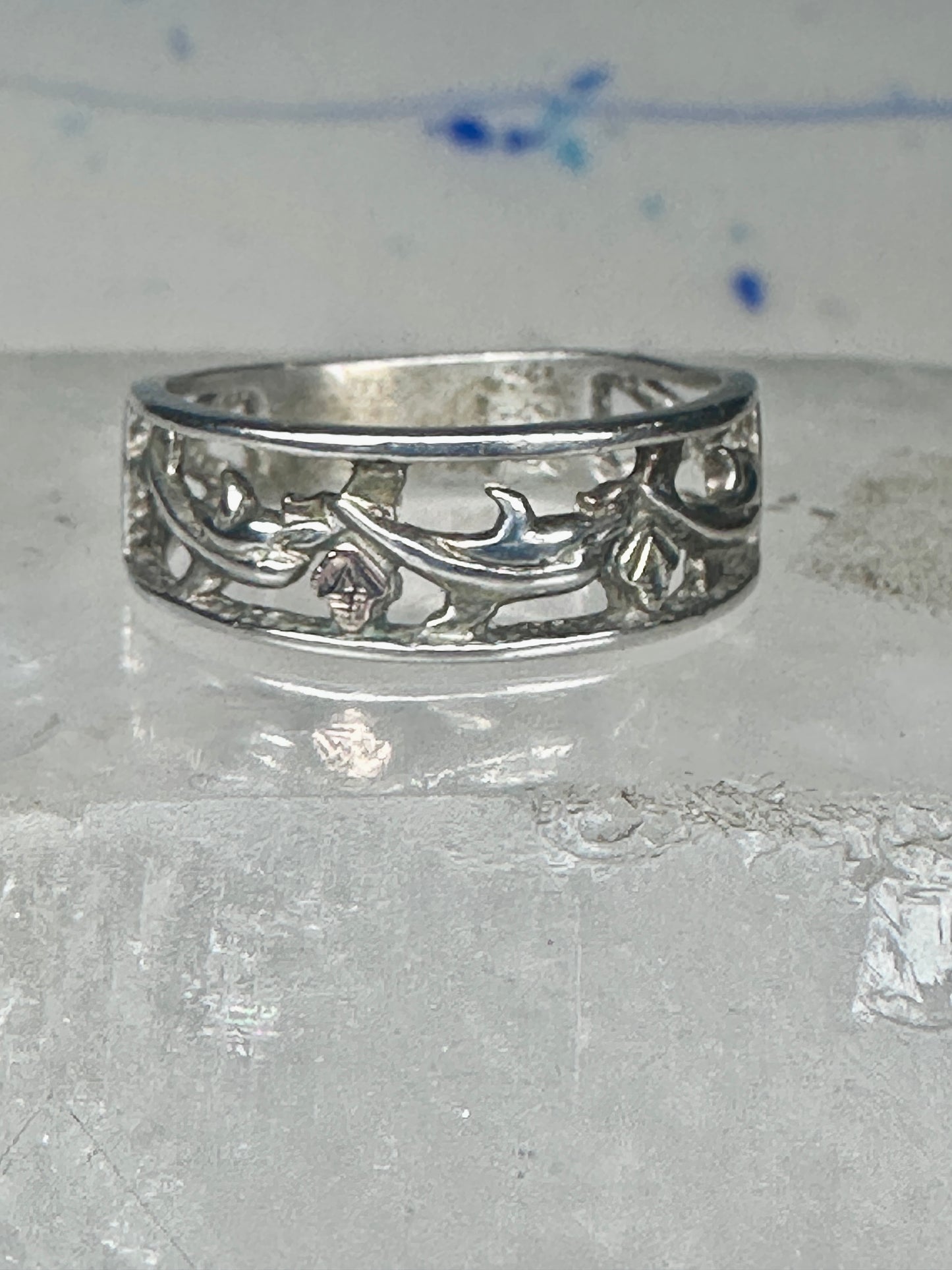 Dolphin Black Hills Gold ring dolphins band size 7.75 sterling silver women