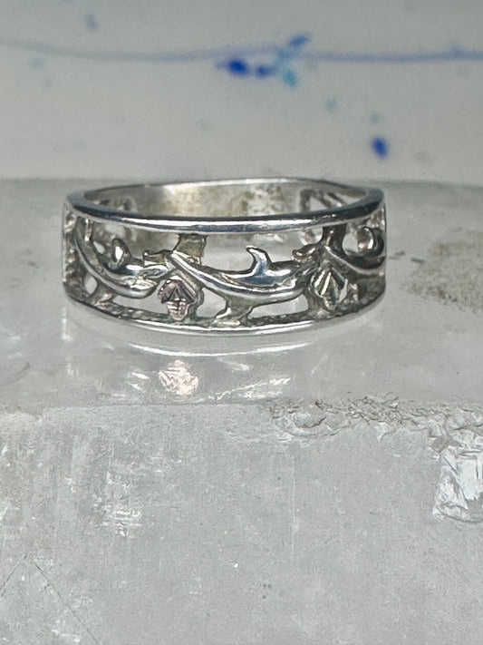 Dolphin Black Hills Gold ring dolphins band size 7.75 sterling silver women