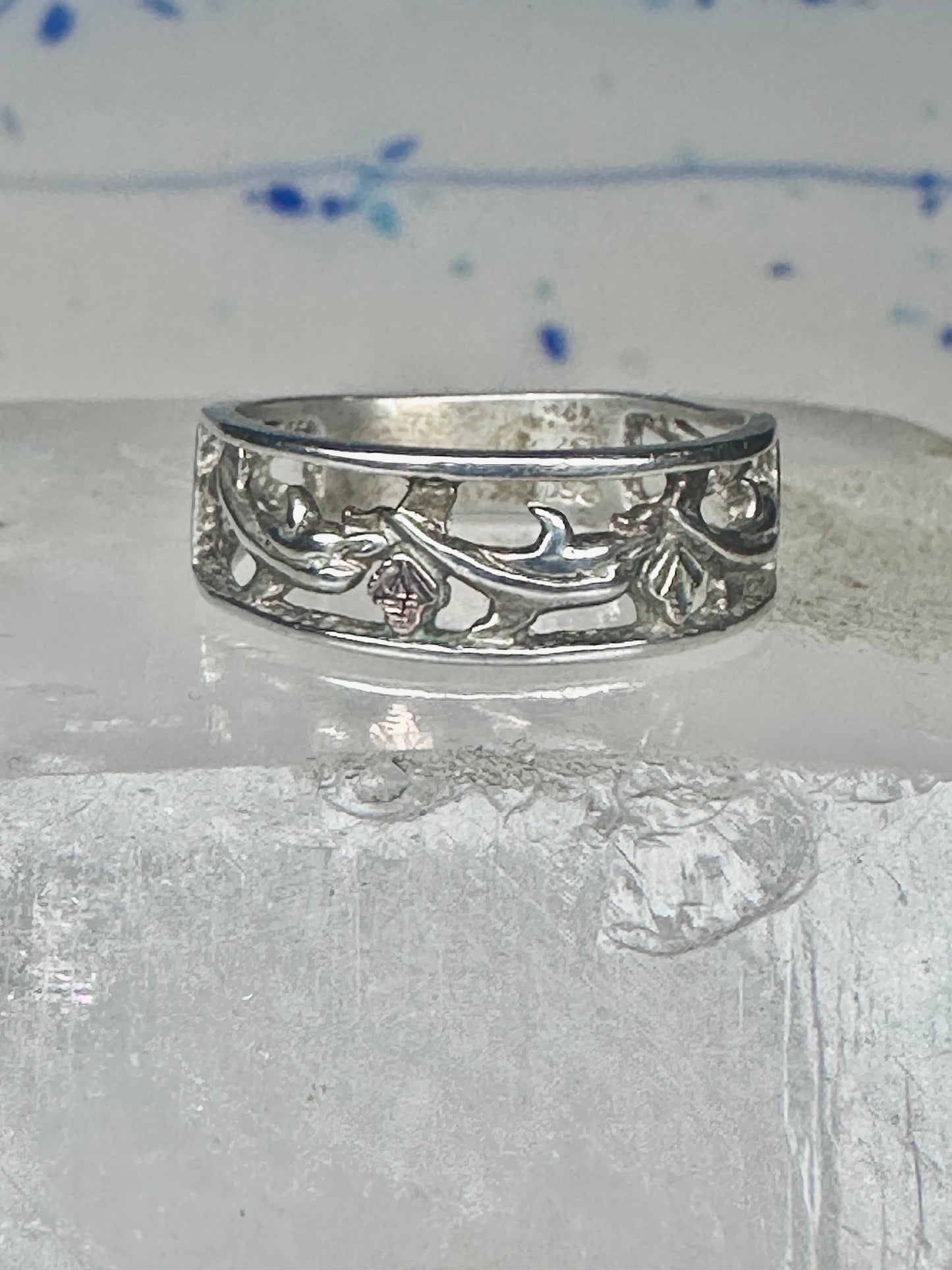 Dolphin Black Hills Gold ring dolphins band size 7.75 sterling silver women