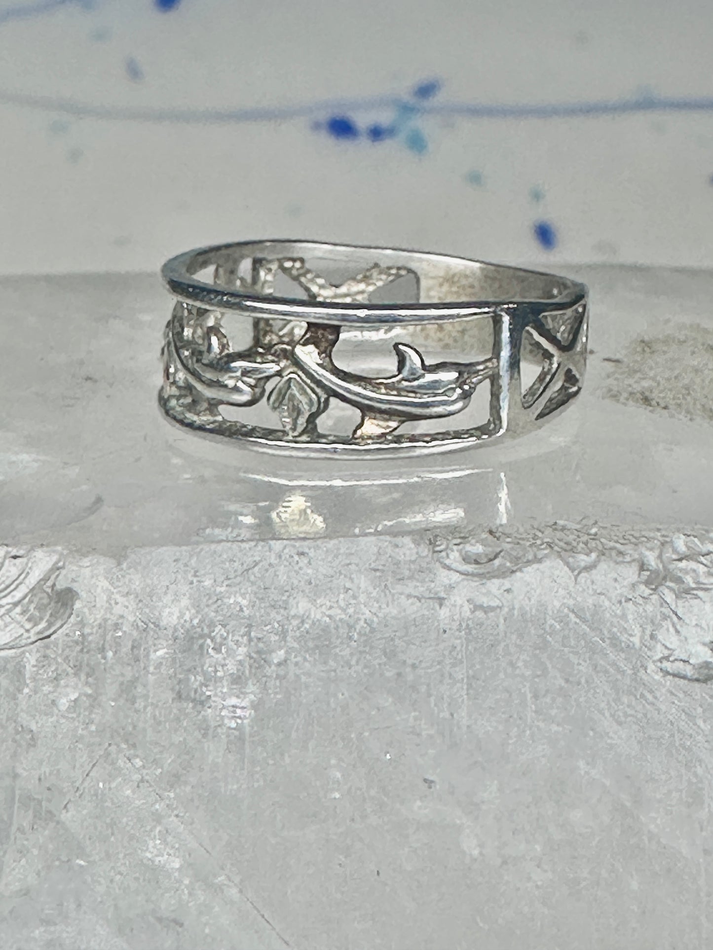 Dolphin Black Hills Gold ring dolphins band size 7.75 sterling silver women